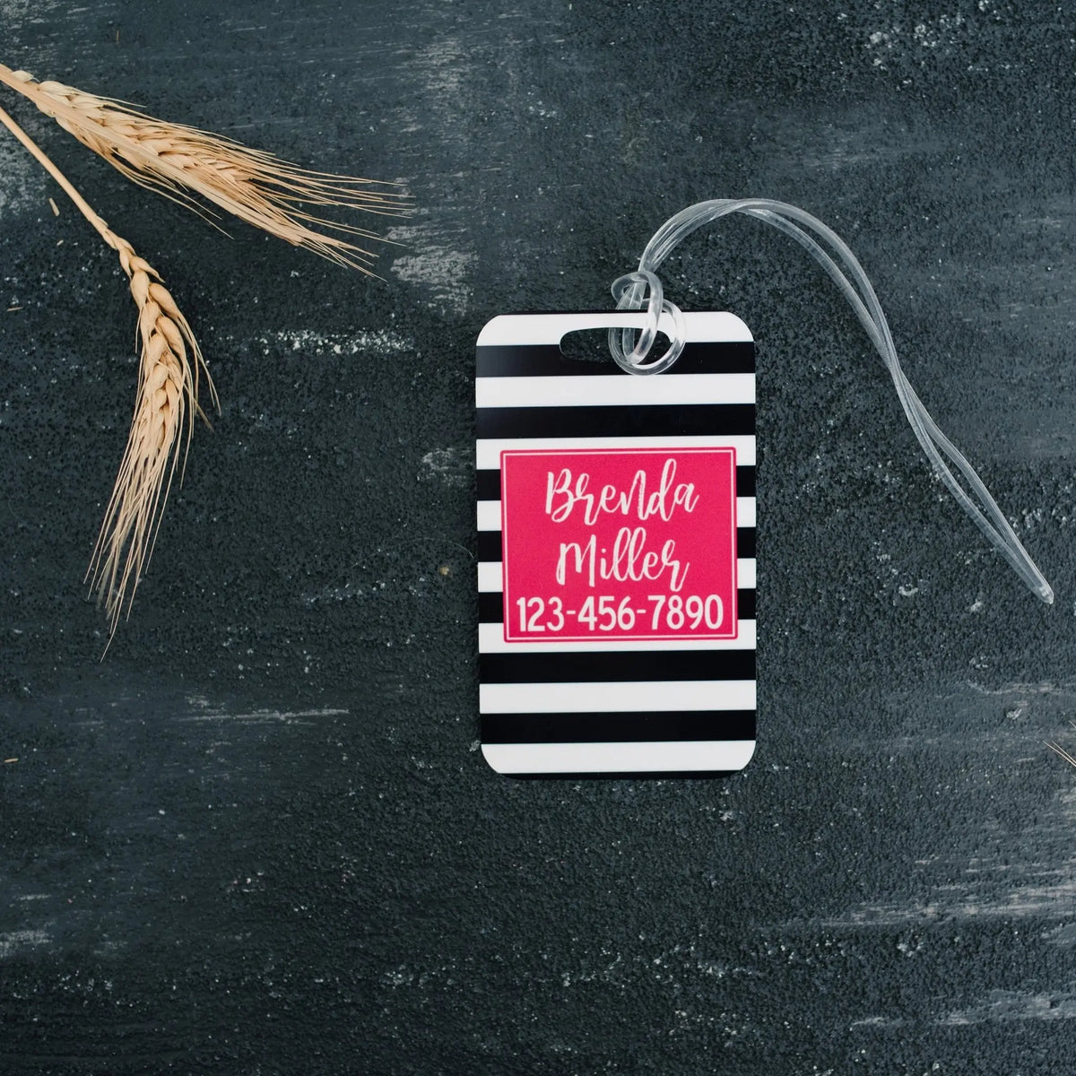 custom luggage tag, gold pineapple name tag for backpack, briefcase, floral wine pink stripe