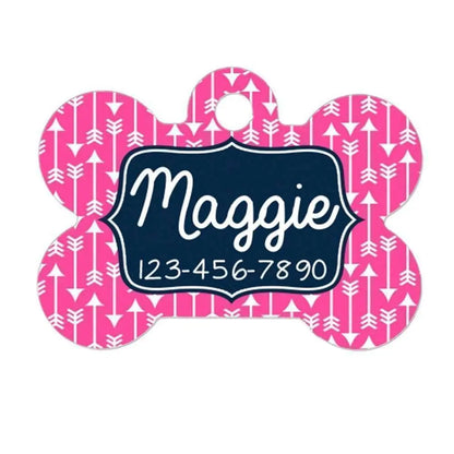 Custom Pet Tag - Pet ID Tag - Custom Dog Tag - Custom Pet ID Tag - Pink Geometric Navy Blue