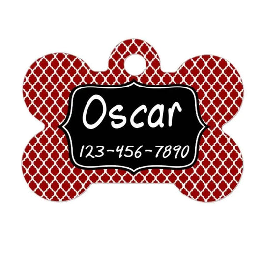 Custom Pet Tag - Pet ID Tag - Custom Dog Tag - Custom Pet ID Tag - Red Black Quatrefoil