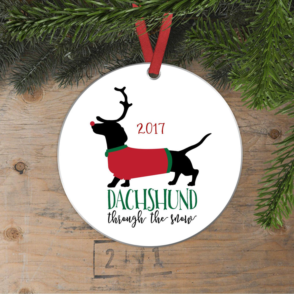 Dachshund Christmas Ornament - Doxie Christmas Gift - Dachshund through the snow 2020 Funny Dog Antlers Ornament