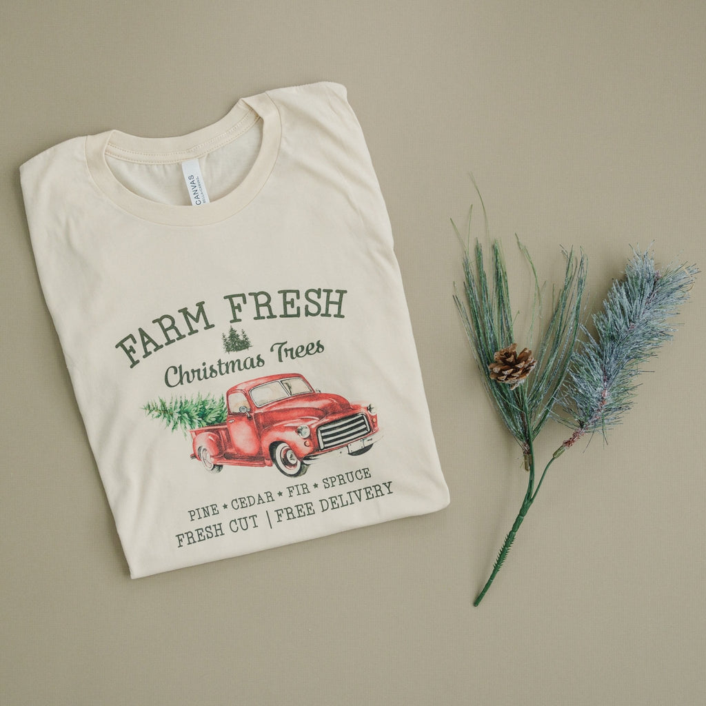 Farm Fresh Christmas Trees Tshirt, Christmas shirt, Vintage Design Red Pickup Truck christmas shirts
