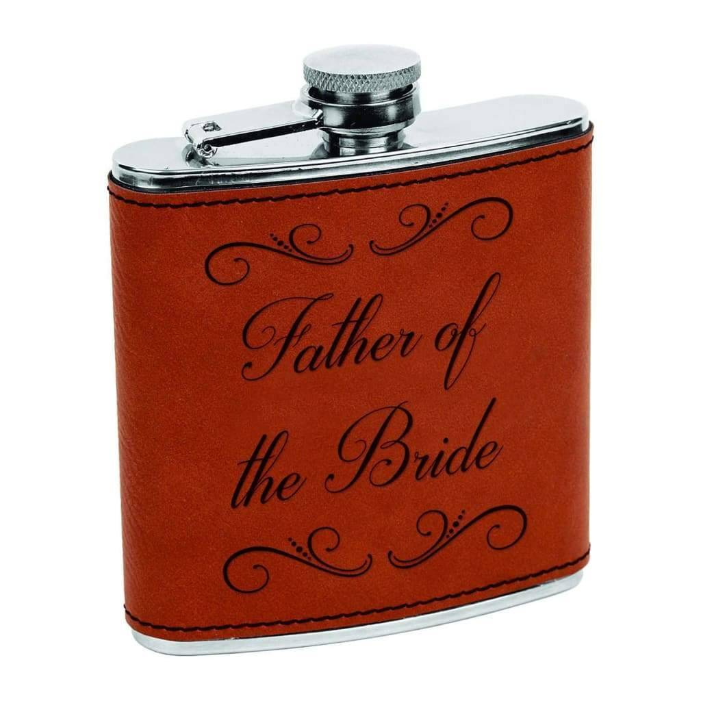 Father of the Groom Father of the Bride Gift Flasks - Custom Rawhide & Silver Flask