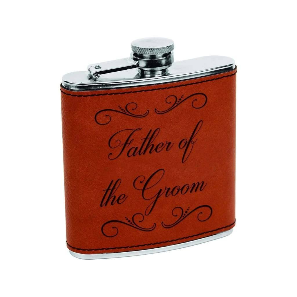 Father of the Groom Father of the Bride Gift Flasks - Custom Rawhide & Silver Flask