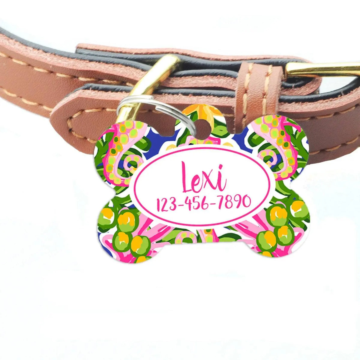 floral dog tag, floral Pet ID Tag, Personalized Pet Tag, Tropical Dog Name Tag - Custom Dog ID Tag - Dog Collar Name Tag, bone dog tag