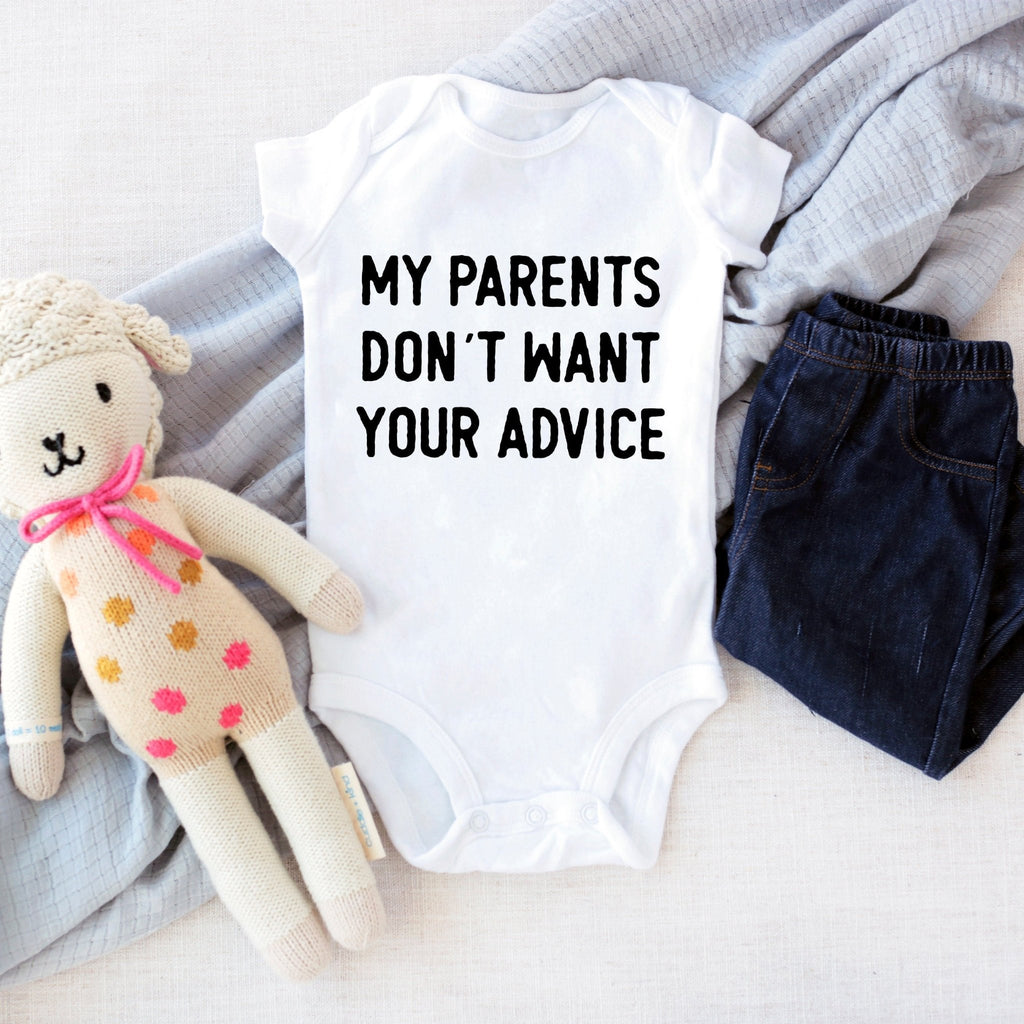 Funny Baby Bodysuit, baby girl bodysuit, baby boy bodysuit, My Parent's Don't Want Your Advice, Funny Baby Shower Gift