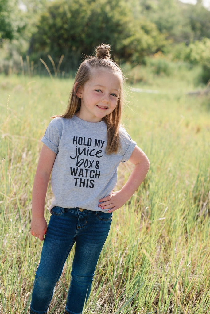 Funny Toddler Tshirt, Hold my juice box and watch this Kids shirt