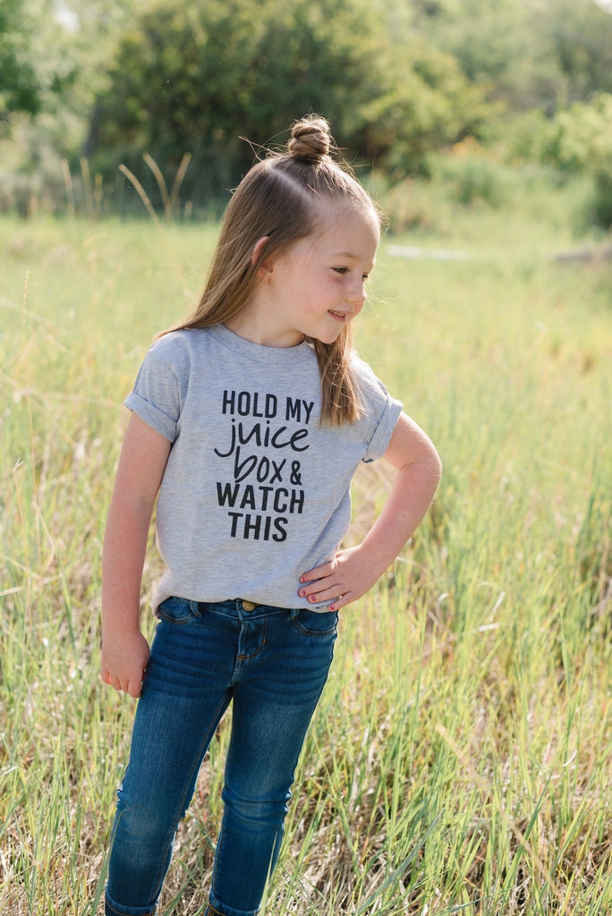 Funny Toddler Tshirt, Hold my juice box and watch this Kids shirt