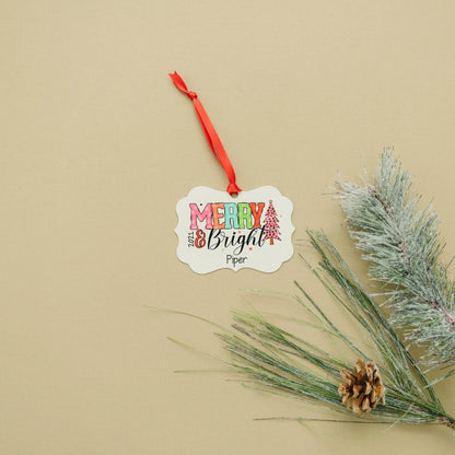 Girl Christmas Ornament - Merry & Bright Colorful Personalized Christmas Ornament - Pink Cheetah Polka Dots Christmas Ornament for Girls