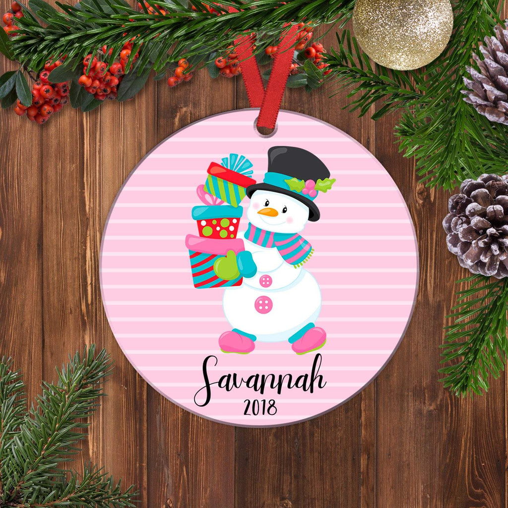 Girl Ornament - Personalized Christmas Ornament - Pink Snowman Gifts