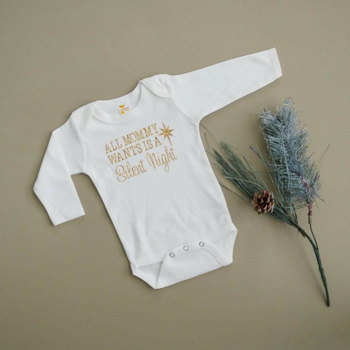 Gold Christmas Baby Tshirt - Newborn Baby Gift - Silent Night Gold Baby Outfit