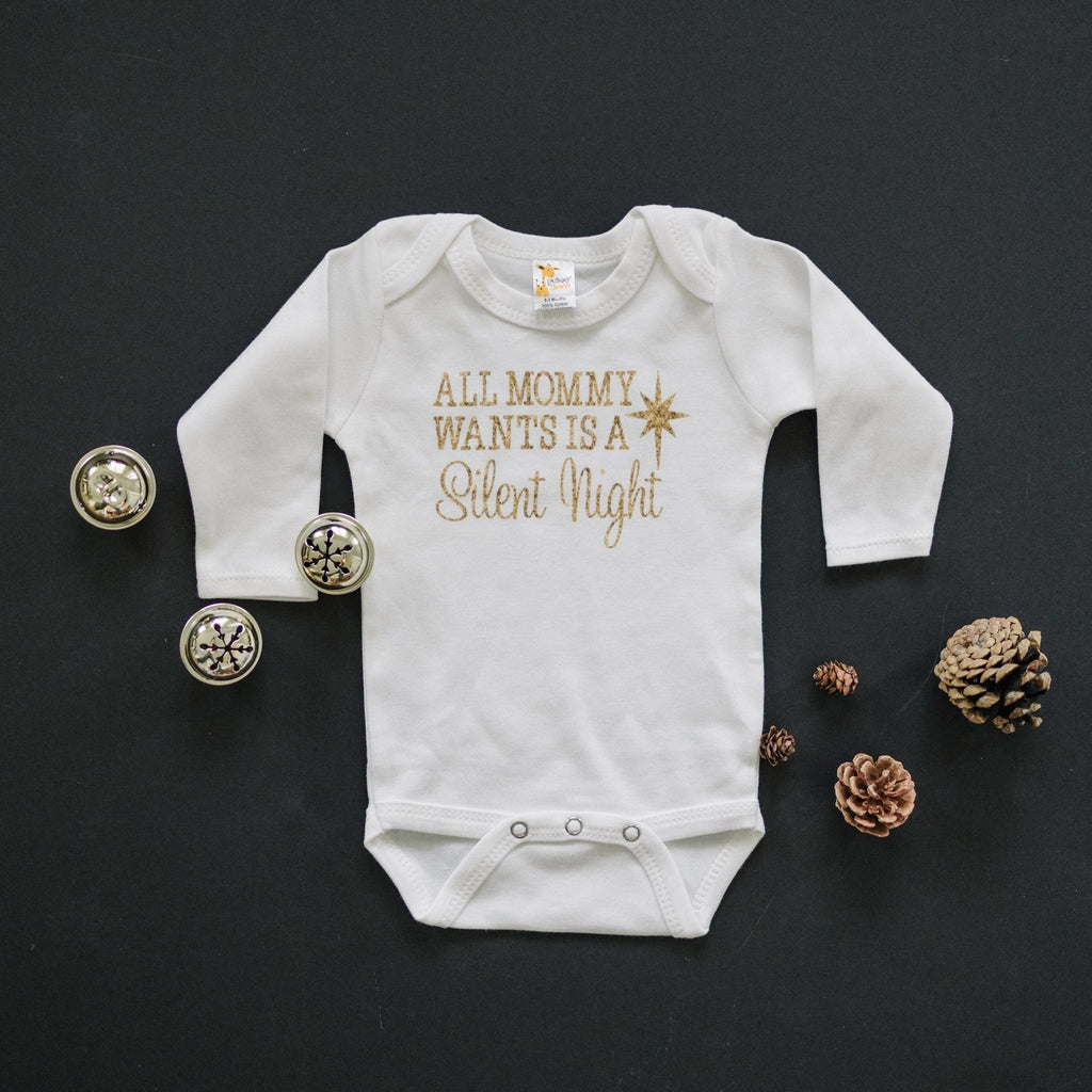 Gold Christmas Baby Tshirt - Newborn Baby Gift - Silent Night Gold Baby Outfit