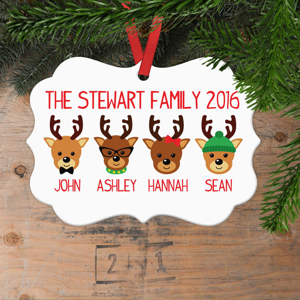 Christmas Ornament Reindeer - Custom Family of 4 Gift Idea under 15 - Black Friday Shopping Christmas Ornaments