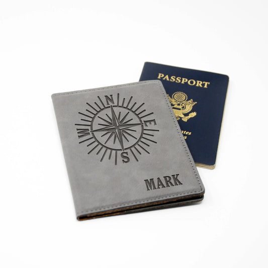 Passport Holder Personalized Engraved Passport Cover, Faux Leather Compass Passport Case, Gift for Traveler, Gift for men