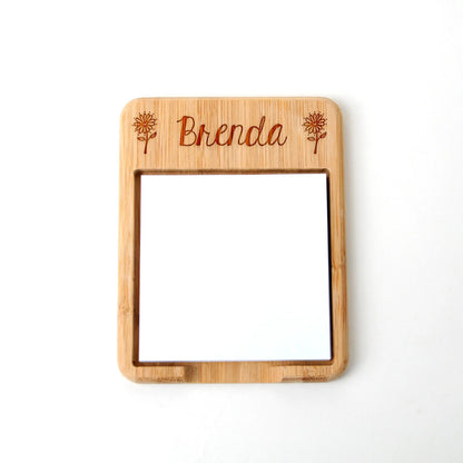 Personalized Floral or Pineapple Bamboo Wood Sticky Note Holder, Custom Teacher Gift