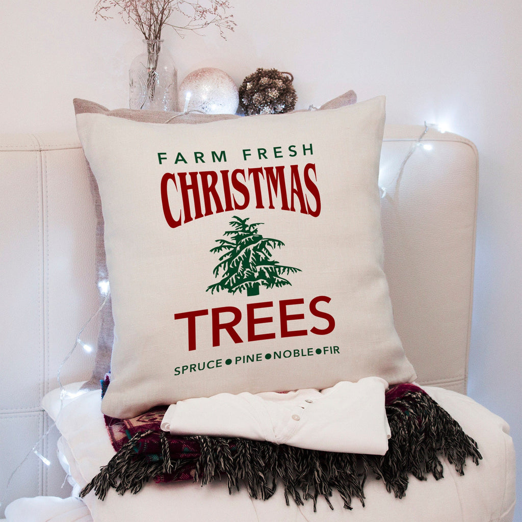 Christmas Pillow Cover - Farm Fresh Christmas Trees Vintage Design Christmas Holiday Decor - Christmas Throw Pillow