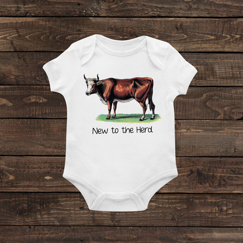New Baby Gift - New to the Herd - Vintage Retro Cow Cattle Ranch Newborn Baby Shower Gift