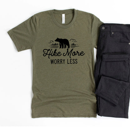 Hike More, Worry Less T-shirt, Hiking Gift, Adventure, Travel, Outdoors Shirt, Camping Tshirt