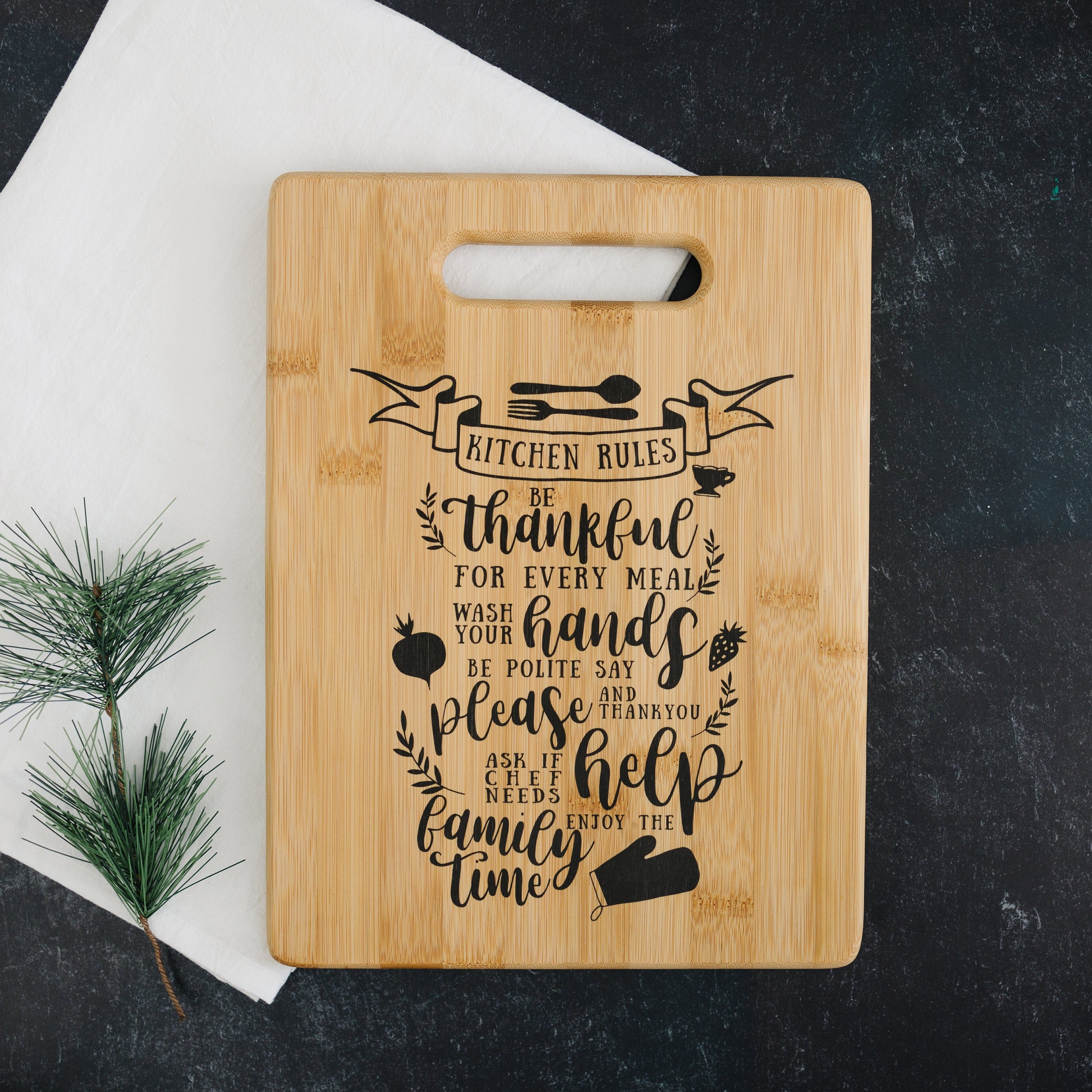 Kitchen Rules Cutting Board, gift for her, Personalized Kitchen Decor, –  Joyful Moose