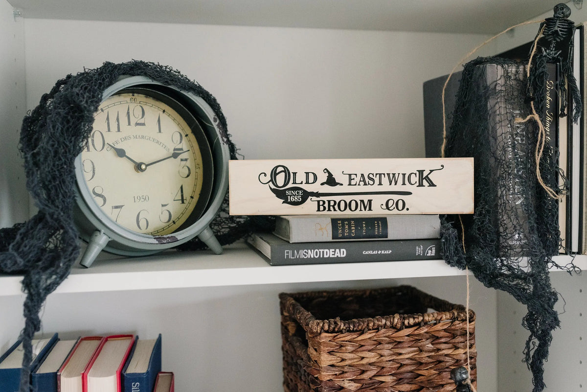 Old Eastwick Broom Co. Halloween Decor, wood block home decor, Fall decor wood sign