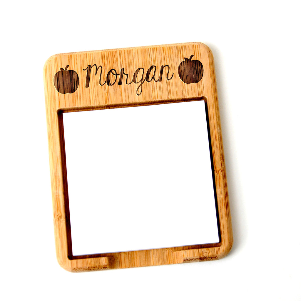 Personalized Floral or Pineapple Bamboo Wood Sticky Note Holder, Custom Teacher Gift