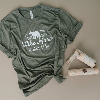 Hike More, Worry Less T-shirt, Hiking Gift, Adventure, Travel, Outdoors Shirt, Camping Tshirt