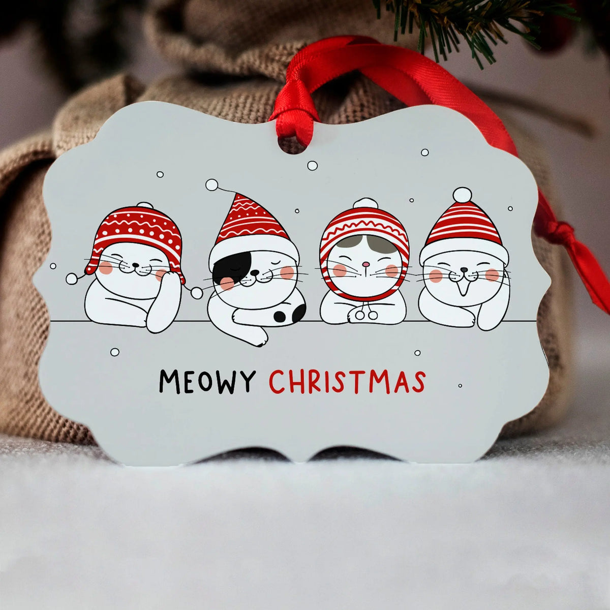 Christmas Ornaments Cat - Christmas Ornament Personalized Year Name - Meowy Christmas Cat Ornament