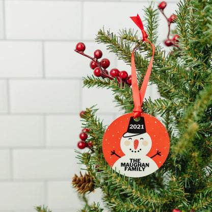 Personalized Ornament, Personalized Snowman Christmas Ornament, Round Christmas Tree Ornament