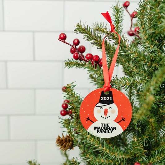 Personalized Ornament, Personalized Snowman Christmas Ornament, Round Christmas Tree Ornament