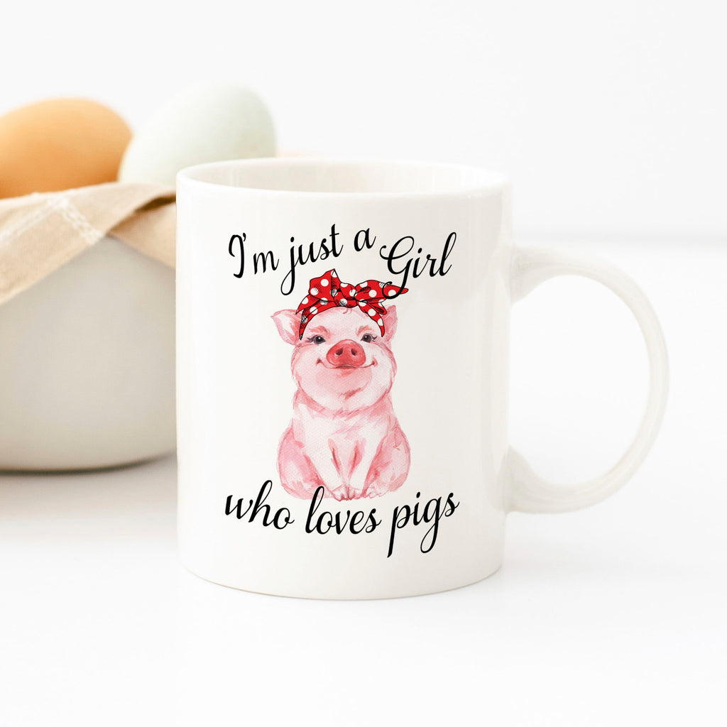 Pig Mug, Just a Girl who Loves Pigs Coffee Mug, pig gifts, Pig Coffee Mug, pig gifts for women, Pink Pig with Red Bandanna