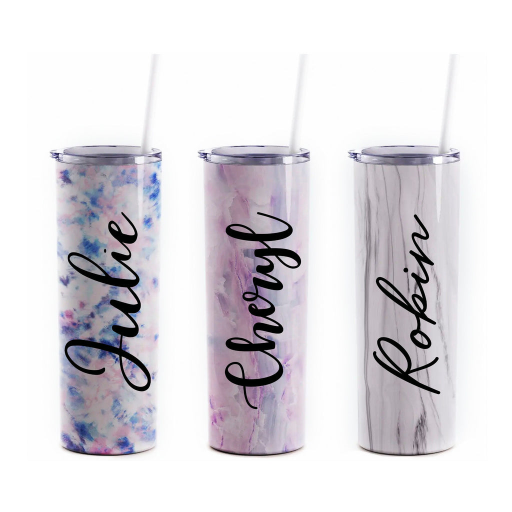 Personalized Tumbler with Straw, Tie Dye Tumbler, Marble Skinny Tumbler, Bridesmaid Tumbler, 20oz Tumbler with lid, gifts for friend