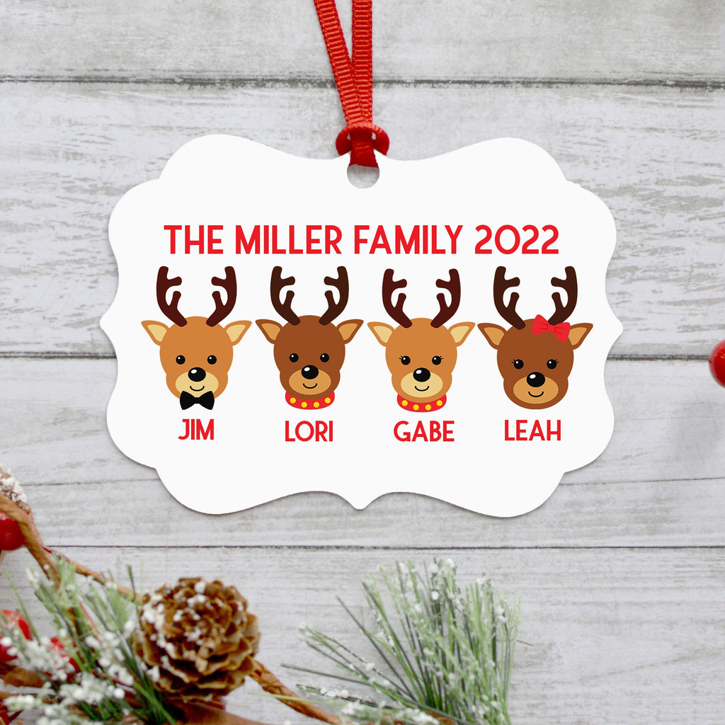 Christmas Ornament Reindeer - Custom Family of 4 Gift Idea under 15 - Black Friday Shopping Christmas Ornaments
