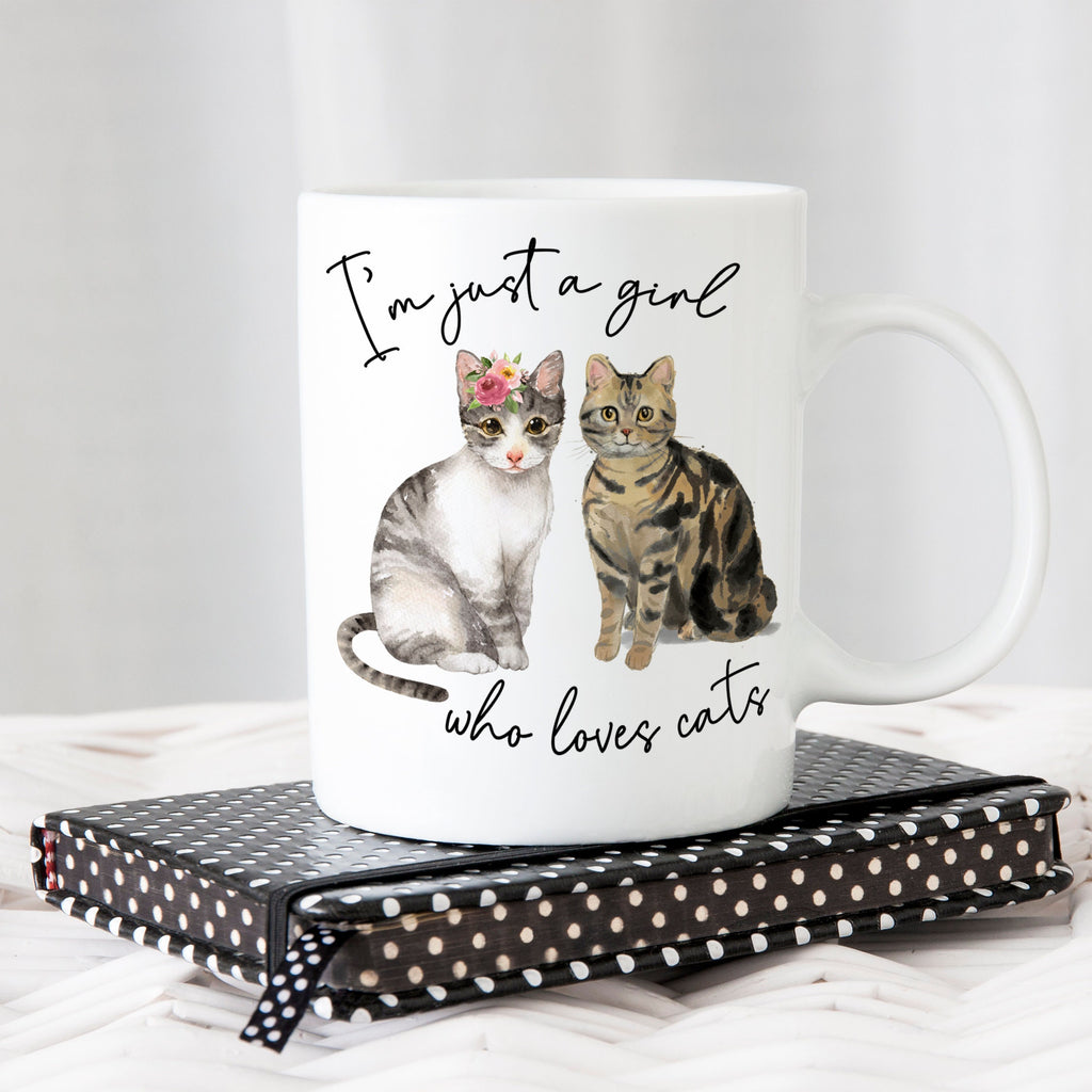 Cat Mug, Just a Girl who Loves Cats Coffee Mug, Cat gifts, Cat Coffee Mug, Floral Cat gifts for women, Gifts for Cat Lover, Stocking Stuffer
