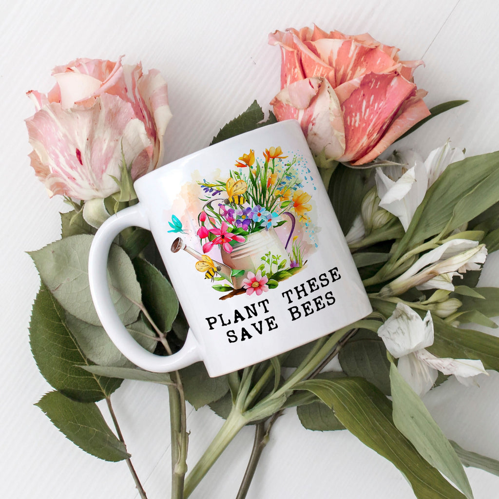 Garden Gifts for her, eco friendly Gifts for Women, Garden Gifts for Mom, Floral honey bee coffee mug, save the bees nature gift