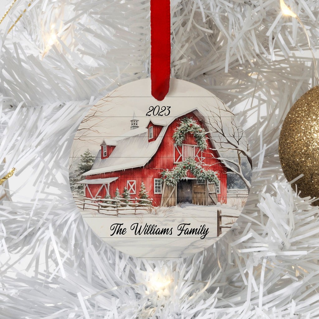 2023 farmhouse christmas ornament,red barn ornament, country christmas, red barn christmas, personalized family farm ornament
