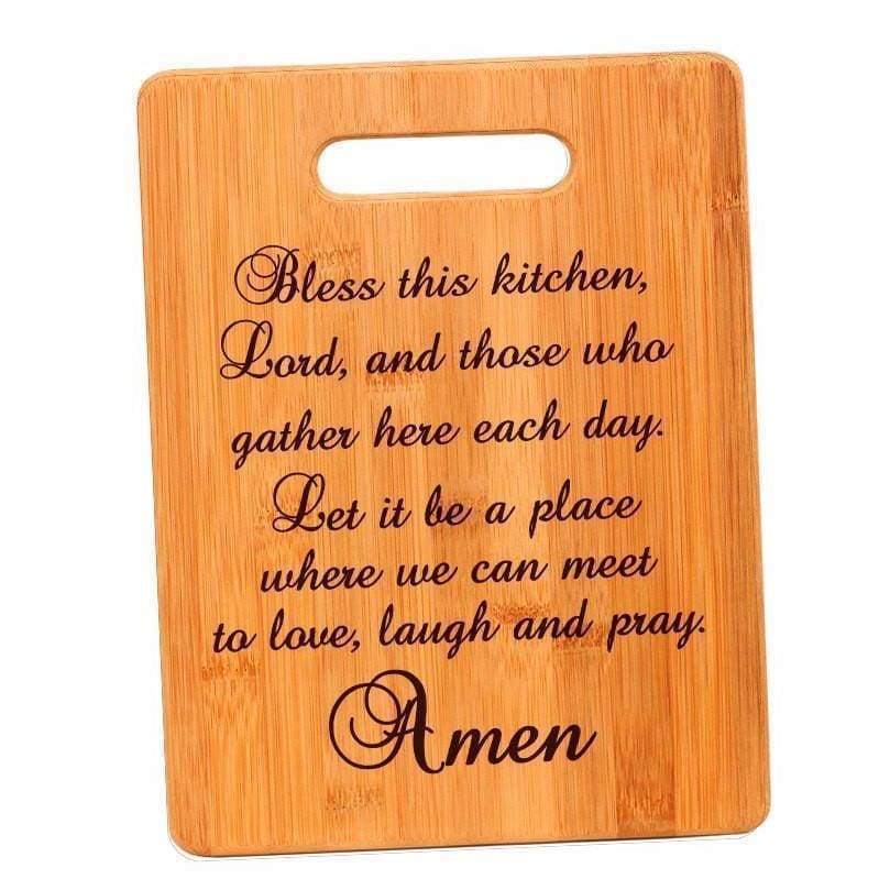 Kitchen Prayer Bamboo Cutting Board - Christian Housewarming Gift - Bless this kitchen