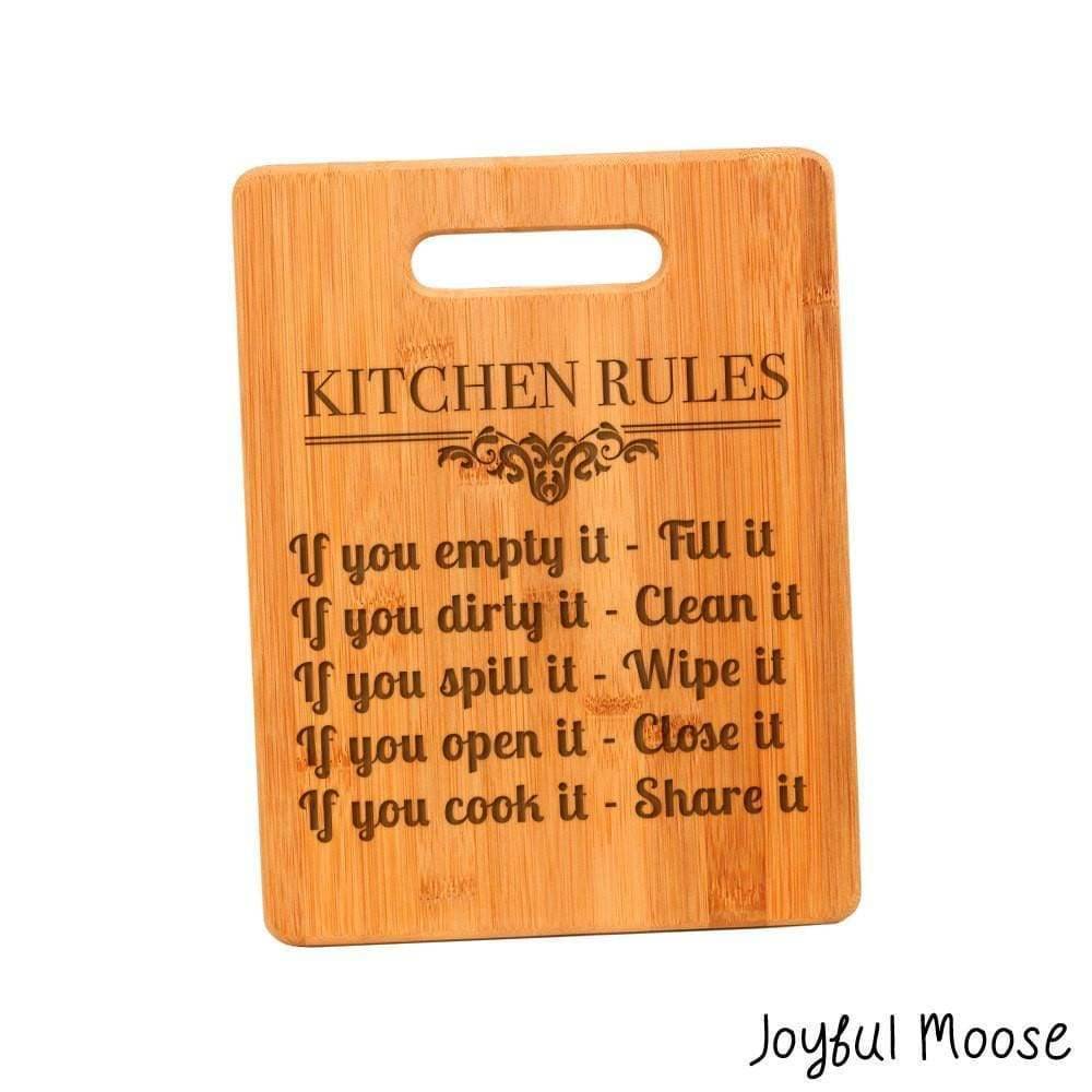 Kitchen Rules Cutting Board - Cute Funny Kitchen Gift - Engraved Cutting Board Kitchen Decor