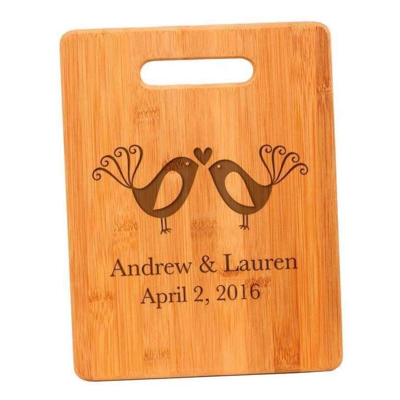 Lovebirds Cutting Board - Custom Wood Cutting Board Wedding Gift for Bride & Groom