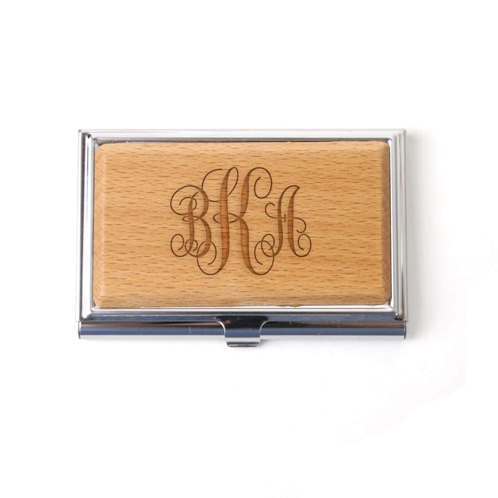 Monogram Business Card Holder - Personalized Wood Business Card Holder