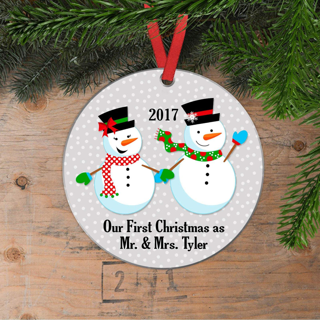 Our First Christmas Ornament, Personalized Wedding Gift, Mr & Mrs Snowmen Christmas Ornament