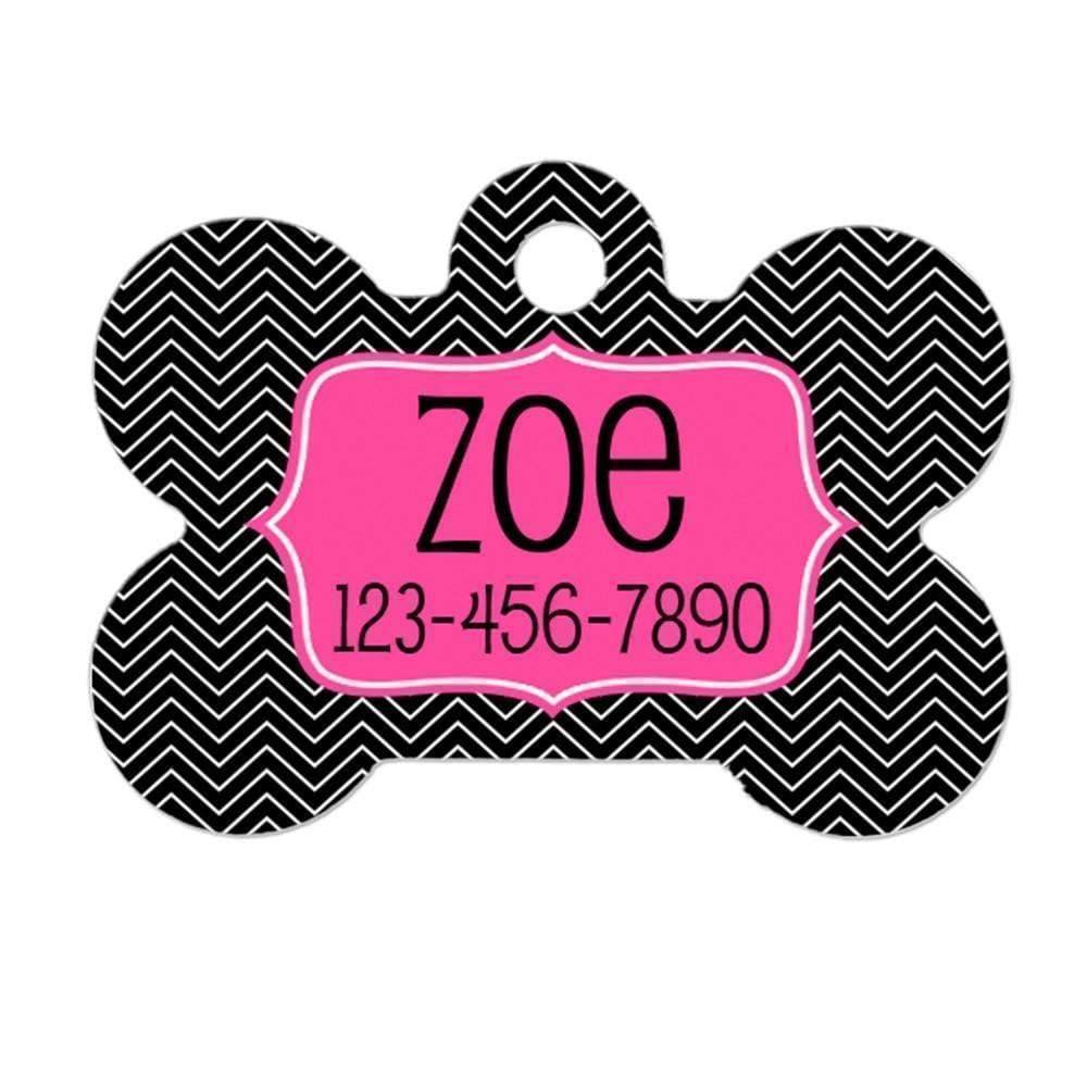 Personalized Bone Dog Tag - Pet Gift - Pink Chevron Black