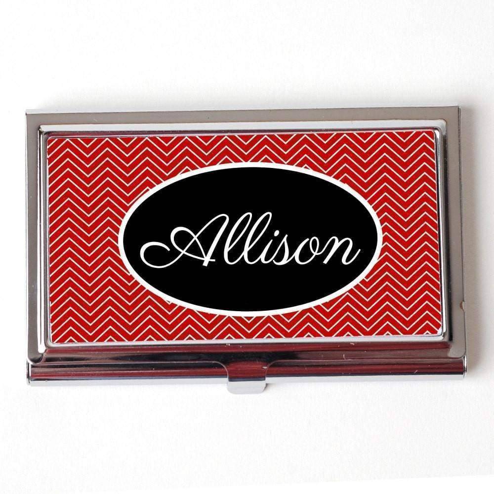 Personalized Business Card Case - Red Black chevron