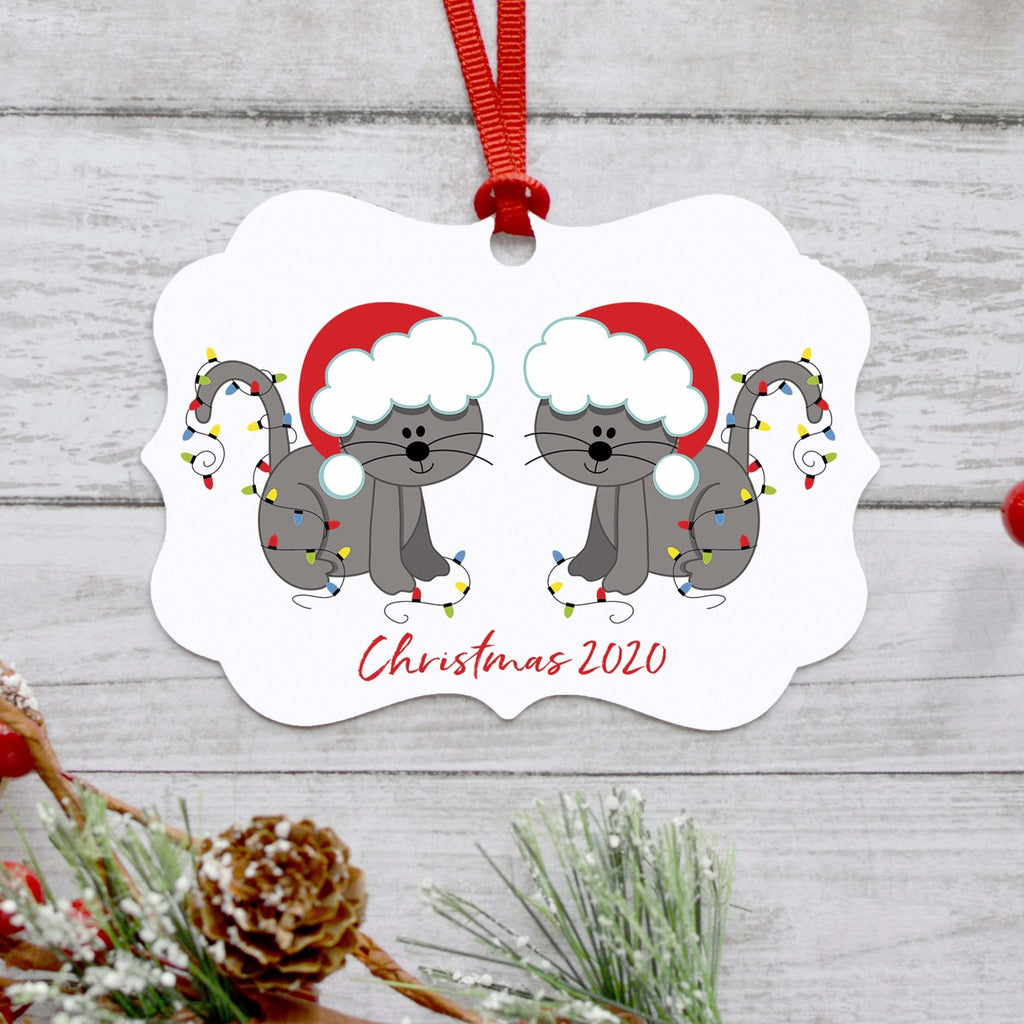 Personalized Cat Ornament, Christmas Ornament, cat lover gift, 2 gray cats, Christmas Gift for Cat Mom