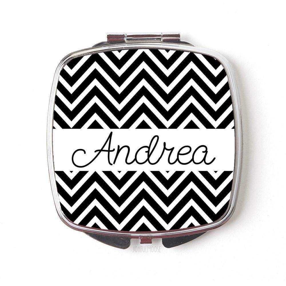 Personalized Compact Mirror - Personalized Bridesmaids Gifts - Black Chevron Wedding Compact Mirrors