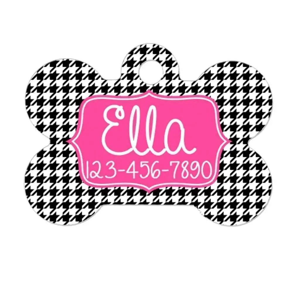 Personalized Dog Tag - Dog ID Tag - Personalized Bone Dog Tag - Custom Pet ID Tag - Houndstooth