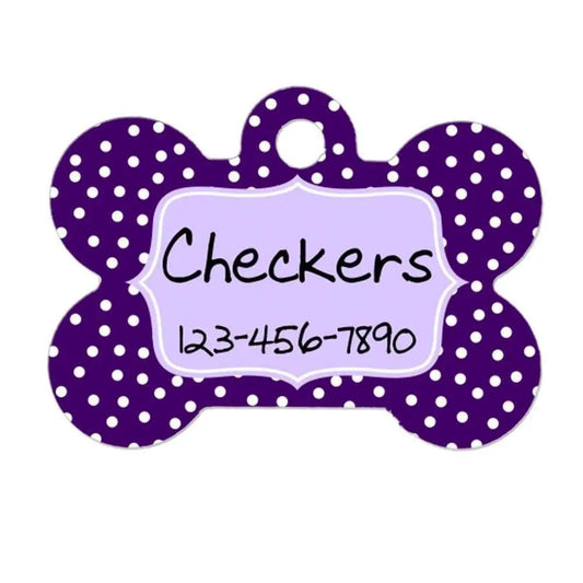 Personalized Dog Tag - Dog ID Tag - Purple Dots Personalized Bone Dog Tag - Custom Pet ID Tag