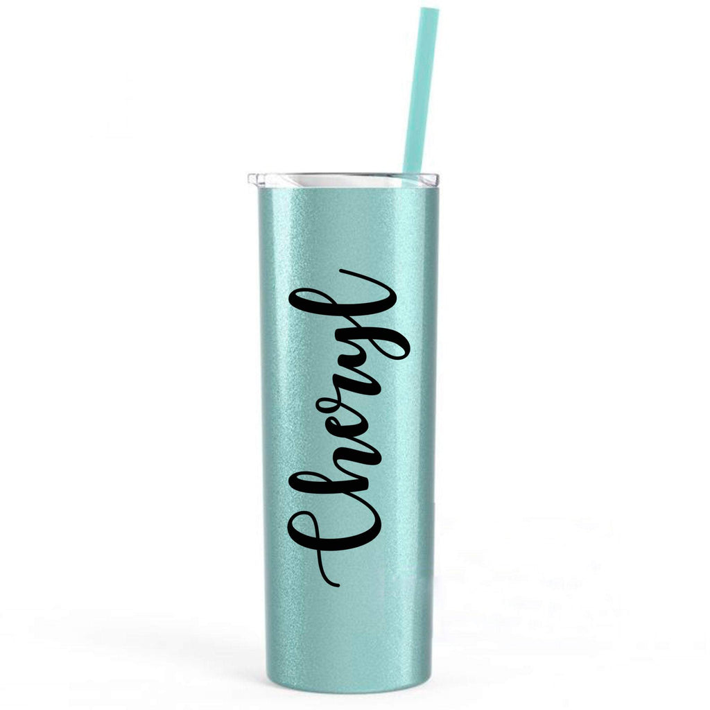 Personalized Glitter Tumbler, Insulated Stainless Steel Skinny Tumbler, Bridesmaid Tumbler