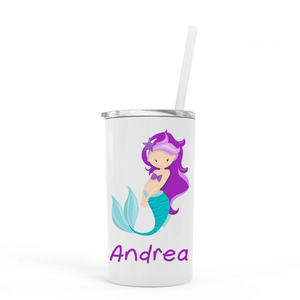 Personalized Mermaid Skinny Tumbler, Kids Stainless Steel Tumblers w/ Straw, Cup with Straw, tumbler personalized, Mermaid Water Bottle