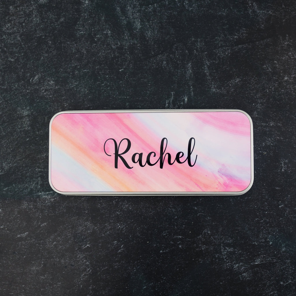 Personalized Pencil Holder for Girls, Watercolor Personalized Pencil Case, Colored Pencil Storage Tin, Personalized Gift for Girls
