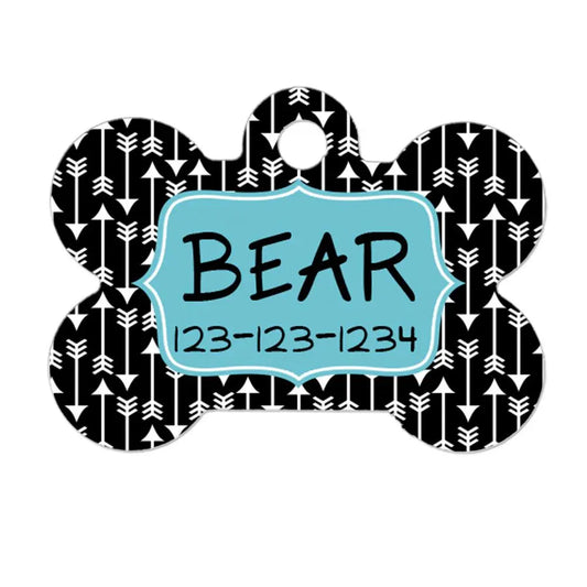 Personalized Pet ID Tag - Personalized Pet Tag - Custom Pet ID Tag - Arrow Dog Name Tag - Dog ID Tag - Dog Collar Name Tag - Black Turquoise