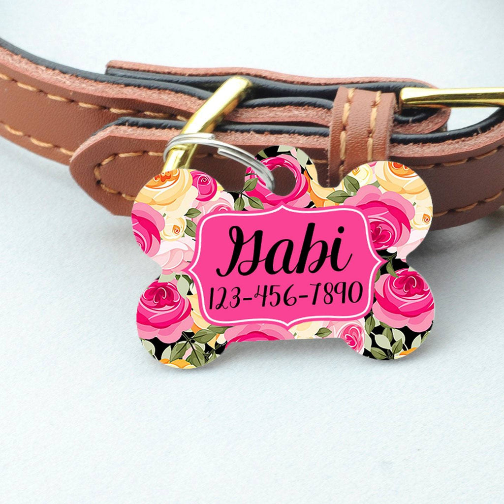 Personalized Pet ID Tag - Personalized Pet Tag - Custom Pet ID Tag - Floral Dog Name Tag - Dog ID Tag - Dog Collar Name Tag